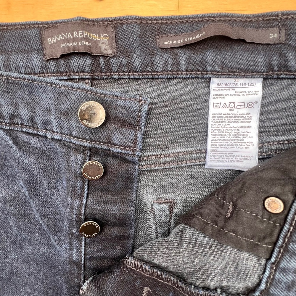 Banana Republic PremiumDenim High-Rise StraightJeans Dark blu Wash Button Fly 34
